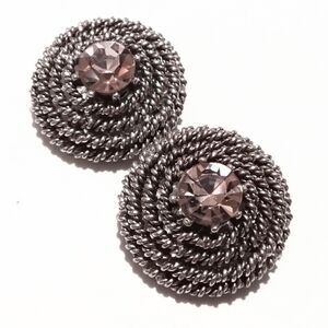 Vintage Silver Tone Lavender Rhinestone Clip Earrings Twisted Rope Design